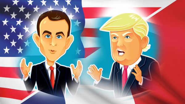 French president Emmanuel Macron and Former US President Donald Trump. (Shutterstock photos edited by Al Bawaba) French president