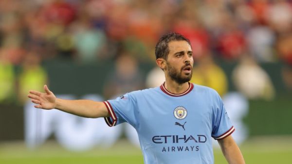 Bernardo Silva of Manchester City reacts during the pre-season friendly match between Bayern Munich and Manchester City at Lambeau Field on July 23, 2022 in Green Bay, Wisconsin. Jamie Squire/Getty Images/AFP (Photo by JAMIE SQUIRE / GETTY IMAGES NORTH AMERICA / Getty Images via AFP)