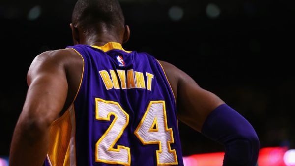 A detail of Kobe Bryant #24 of the Los Angeles Lakers' jersey during the second quarter against the Boston Celtics at TD Garden on December 30, 2015 in Boston, Massachusetts. Maddie Meyer/Getty Images/AFP (Photo by Maddie Meyer / GETTY IMAGES NORTH AMERICA / Getty Images via AFP)