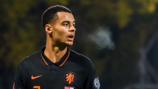Netherlands' forward Cody Gakpo looks on during the FIFA World Cup Qatar 2022 qualification Group G football match between Latvia and The Netherlands, in Riga, Latvia, on October 8, 2021. (Photo by Gints Ivuskans / AFP)