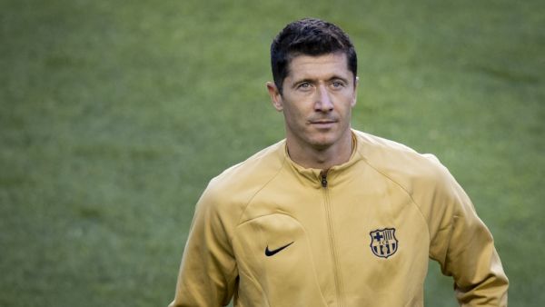 Robert Lewandowski #12 of FC Barcelona at the start of the preseason Friendly match against New York Red Bulls at Red Bull Arena on July 30, 2022 in Harrison, New Jersey. Ira L. Black/Getty Images/AFP (Photo by Ira L. Black / GETTY IMAGES NORTH AMERICA / Getty Images via AFP)