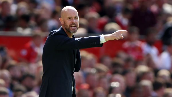 Manchester United's Dutch manager Erik ten Hag gestures on the touchline during a pre-season club friendly football match between Manchester United and Rayo Vallecano at Old Trafford in Manchester, north west England, on July 31, 2022. (Photo by Nigel Roddis / AFP)
