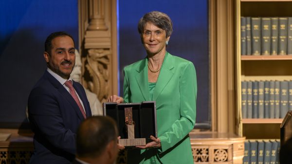 Ambassador (ret.) Barbara Bodine, Director of the SFS Institute for the Study of Diplomacy (ISD) and Dr. Abdulaziz Bin Mohammed Al-Horr, the Director of the Qatari Ministry of Foreign Affairs Diplomatic Institute Inaugural Class of Georgetown Degree Program for Diplomats Graduates in DC Ceremony