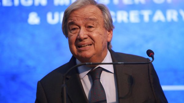 United Nations Secretary General Antonio Guterres speaks during a joint press conference with Pakistani Foreign Minister Bilawal Bhutto Zardari (not pictured) at the Foreign ministry in Islamabad on September 9, 2022. (Photo by Ghulam Rasool / AFP) United Nations