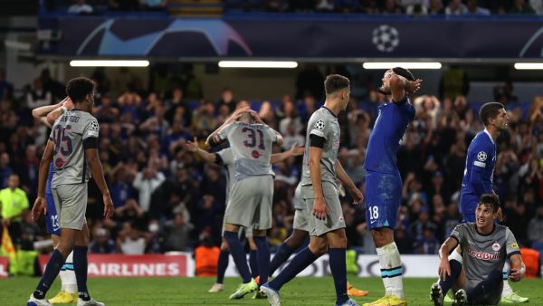 Chelsea's Albanian forward Armando Broja reacts at the end of the match in the UEFA Champions League Group E football match between England's Chelsea and Austria's Red Bull Salzburg at Stamford Bridge in London on September 14, 2022. (Photo by ADRIAN DENNIS / AFP)