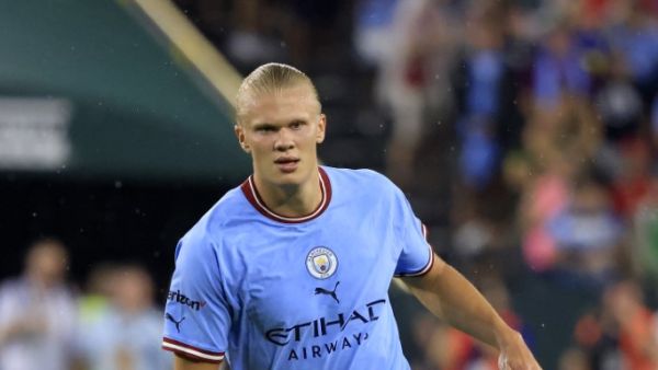 Erling Haaland of Manchester City on the field during the pre-season friendly match between Bayern Munich and Manchester City at Lambeau Field on July 23, 2022 in Green Bay, Wisconsin. Justin Casterline/Getty Images/AFP (Photo by Justin Casterline / GETTY IMAGES NORTH AMERICA / Getty Images via AFP)