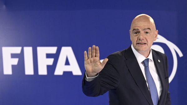 President of the International Federation of Association Football (FIFA), Swiss Gianni Infantino, gestures after a press conference at the Sports Center Dome of the Autonomous Sports Confederation of Guatemala in Guatemala City, on August 30, 2022. (Photo by JOHAN ORDONEZ / AFP)