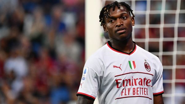 AC Milan's Portuguese forward Rafael Leao reacts during the Italian Serie A football match between Sassuolo and AC Milan, on August 30, 2022 at the Mapei stadium - Citta del Tricolore in Reggio Emilia. (Photo by Isabella BONOTTO / AFP)