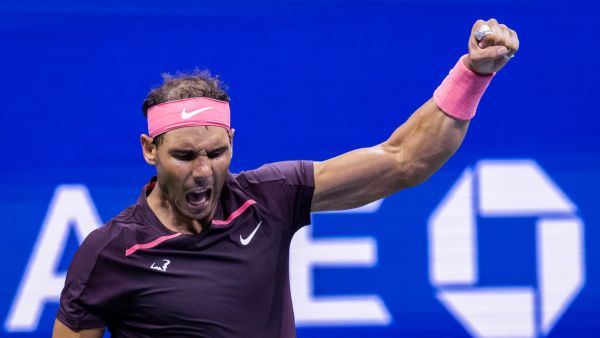 Spain's Rafael Nadal celebrates after defeating France's Richard Gasquet during their 2022 US Open Tennis tournament men's singles third round match at the USTA Billie Jean King National Tennis Center in New York, on September 3, 2022. (Photo by COREY SIPKIN / AFP)