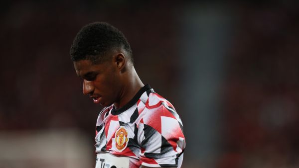 Manchester United's English striker Marcus Rashford looks on before the start of the exhibition football match between English Premier League teams Manchester United and Liverpool FC at Rajamangala National Stadium in Bangkok on July 12, 2022. (Photo by Jack TAYLOR / AFP)