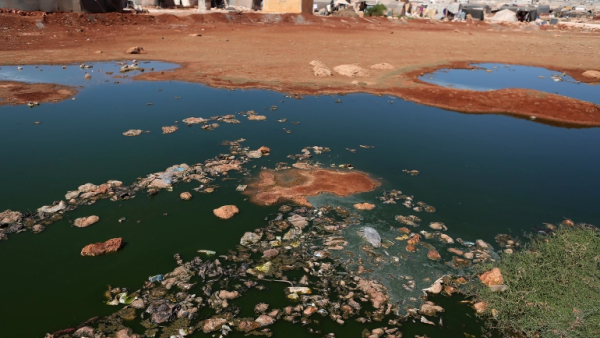 Dirty water puddles in Syria 