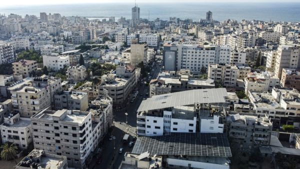 Aerial view of solar panels in Gaza
