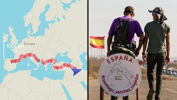 Santiago Sánchez started his walking journey from Madrid to Doha to attend FIFA World Cup 2022 in Qatar. (Instagram/@santiago_sanchez_cogedor) Spanish man Santiago Sánchez