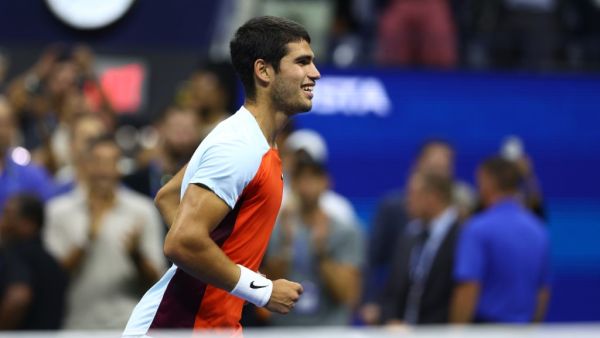 Carlos Alcaraz of Spain celebrates after defeating Casper Ruud of Norway during their Men’s Singles Final match on Day Fourteen of the 2022 US Open at USTA Billie Jean King National Tennis Center on September 11, 2022 in the Flushing neighborhood of the Queens borough of New York City. Elsa/Getty Images/AFP (Photo by ELSA / GETTY IMAGES NORTH AMERICA / Getty Images via AFP)