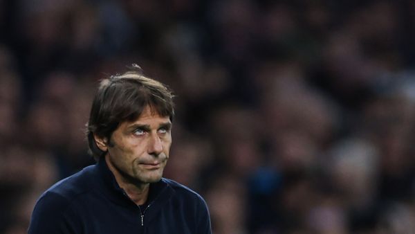 Tottenham Hotspur's Italian head coach Antonio Conte reacts during the UEFA Champions League Group D football match between Tottenham Hotspur and Eintracht Frankfurt at the Tottenham Hotspur Stadium, in London, on October 12, 2022. (Photo by Adrian DENNIS / AFP)