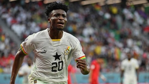 Ghana's midfielder #20 Mohammed Kudus celebrates scoring his team's second goal during the Qatar 2022 World Cup Group H football match between South Korea and Ghana at the Education City Stadium in Al-Rayyan, west of Doha, on November 28, 2022. (Photo by JUNG Yeon-je / AFP)