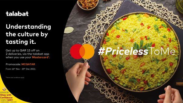 Mastercard holders can enjoy up to QAR 15 off on two orders using the code MCQATAR Try More Delights for Less With Mastercard and Talabat
