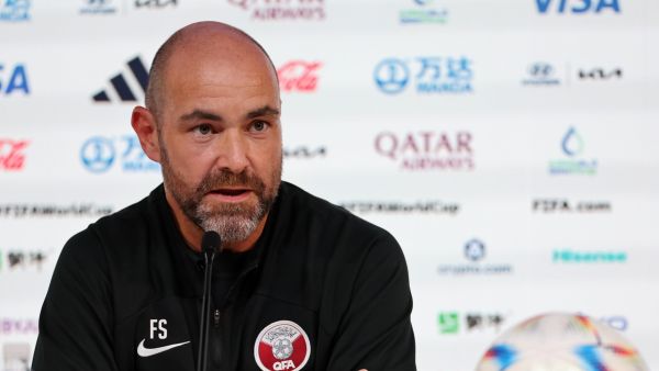 Qatar's Spanish coach Felix Sanchez attends a press conference at the Qatar National Convention Center (QNCC) in Doha on November 19, 2022 on the eve of the Qatar 2022 World Cup football match between Qatar and Ecuador. (Photo by KARIM JAAFAR / AFP)