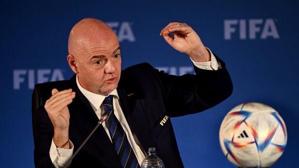 Gianni Infantino, president of football's world governing body FIFA, attends a press conference following the FIFA Council meeting in Auckland on October 22, 2022. (Photo by William WEST / AFP)