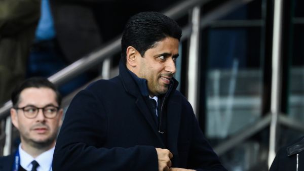 Paris Germain's Qatari president Nasser al-Khelaifi attends the UEFA Champions League group H football match between Paris Saint-Germain (PSG) and SL Benfica, at The Parc des Princes Stadium, on October 11, 2022. (Photo by FRANCK FIFE / AFP)
