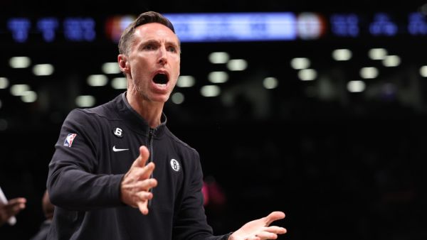 Brooklyn Nets head coach Steve Nash reacts to a call during the second quarter of the game against the Indiana Pacers at Barclays Center on October 31, 2022 in New York City. (Photo by Dustin Satloff / GETTY IMAGES NORTH AMERICA / Getty Images via AFP)