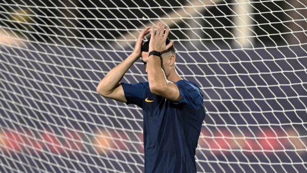 Portugal's forward Cristiano Ronaldo takes part in a training session at Al Shahania SC, northwest of Doha on November 23, 2022, on the eve of the Qatar 2022 World Cup football match between Portugal and Ghana. (Photo by PATRICIA DE MELO MOREIRA / AFP)