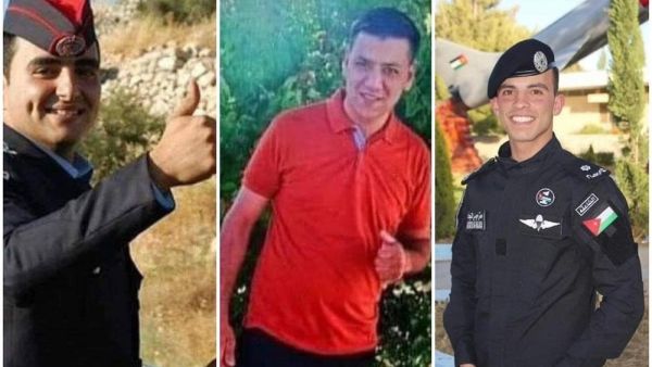 صورة لثلاثة شهداء من مرتبات الامن العام الأردني استشهدوا خلال مداهمة مشتبه بقتله العميد عبد الرزاق الدلابيح نائب مدير شرطة محافظة معان (فيس بوك)