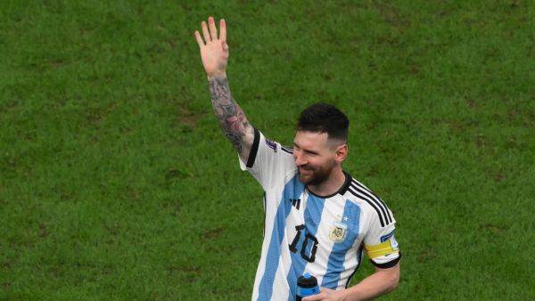 Argentina's forward #10 Lionel Messi waves at the end of the Qatar 2022 World Cup football semi-final match between Argentina and Croatia at Lusail Stadium in Lusail, north of Doha on December 13, 2022. (Photo by Paul ELLIS / AFP)
