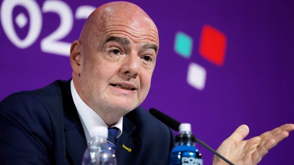 FIFA President Gianni Infantino gives a press conference Qatar National Convention Center (QNCC) in Doha on December 16, 2022, during the Qatar 2022 World Cup football tournament. (Photo by Odd ANDERSEN / AFP)