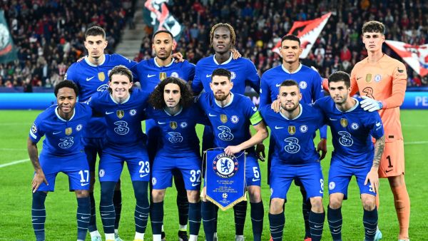 Chelsea's team poses for group photo prior to the UEFA Champions League Group E football match between RB Salzburg and Chelsea FC in Salzburg, Austria on October 25, 2022. (Photo by Joe Klamar / AFP)