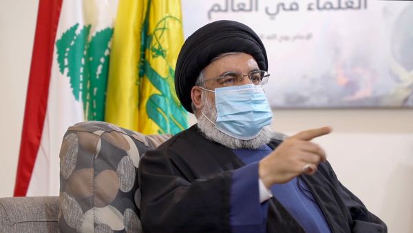 An image grab taken from a video posted on Hezbollah's al-Manar TV website on July 25, 2020, shows Hassan Nasrallah, the head of Lebanon's Shiite Muslim movement Hezbollah, urging supporters to abide by COVID-19 restrictions following an uptick in infections in recent weeks. AFP / AL-MANAR TV Hassan Nasrallah