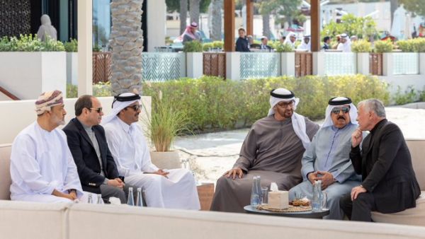 King Abdullah II participates with Arab leaders in a consultative meeting hosted in Abu Dhabi. (Twitter/ @RHCJO) King Abdullah II