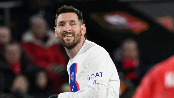 Paris Saint-Germain's Argentine forward Lionel Messi reacts during the French L1 football match between Stade Rennais FC and Paris Saint-Germain (PSG) at the Roazhon Park stadium in Rennes, western France, on January 15, 2023. (Photo by LOIC VENANCE / AFP)