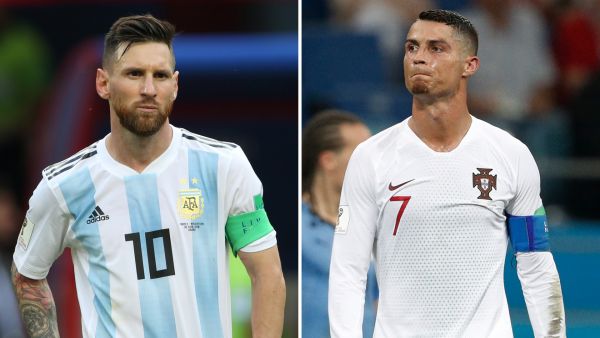 Argentina's forward Lionel Messi (L) in Kazan on June 30, 2018 and Portugal's forward Cristiano Ronaldo in Sochi on June 30, 2018. Cristiano Ronaldo and Lionel Messi saw their World Cup dreams snuffed out on June 30, 2018. (Photo by Roman KRUCHININ and Adrian DENNIS / AFP)