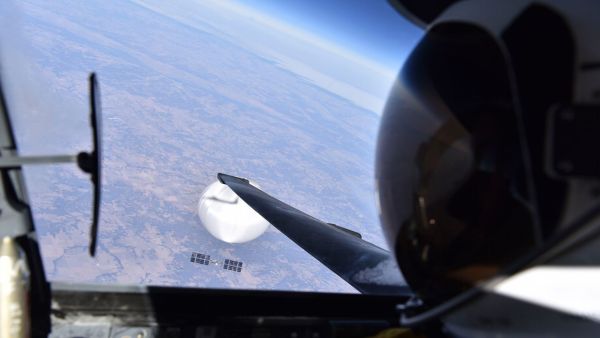 Photo of the Chinese balloon taken by a U.S. pilot moments before destroying it . (Photo courtesy/ U.S. Department of Defense) Chinese balloon