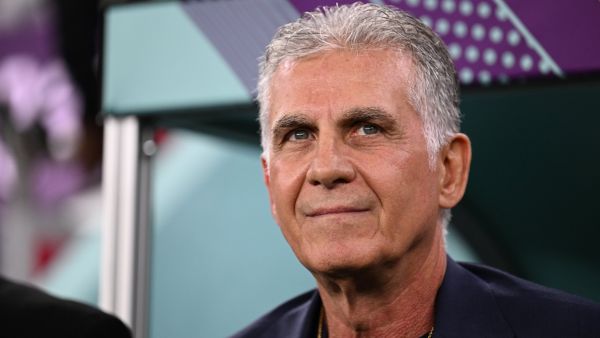 Iran's Portuguese coach Carlos Queiroz reacts during the Qatar 2022 World Cup Group B football match between Iran and USA at the Al-Thumama Stadium in Doha on November 29, 2022. (Photo by Fabrice COFFRINI / AFP)