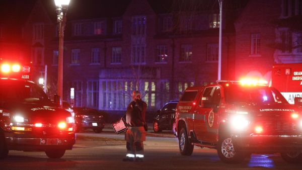 Police and emergency vehicles are on the scene of an active shooter situation on the campus of Michigan State University on February 13, 2023 in Lansing, Michigan. Bill Pugliano/Getty Images/AFP Michigan State University