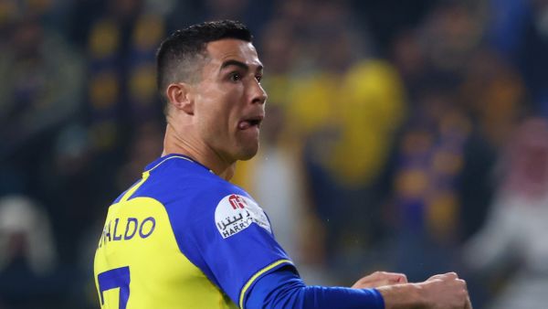 Nassr's Portuguese forward Cristiano Ronaldo looks on during the Saudi Pro League football match between Al-Nassr and Al-Ettifaq at the King Fahd Stadium in the Saudi capital Riyadh on January 22, 2023. (Photo by Fayez NURELDINE / AFP)