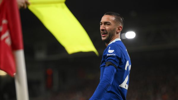 Chelsea's Moroccan midfielder Hakim Ziyech reacts to an offside decision during the English Premier League football match between Nottingham Forest and Chelsea at The City Ground in Nottingham, central England, on January 1, 2023. (Photo by Paul ELLIS / AFP)