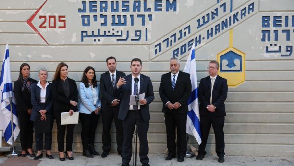 Israel's Energy Ministry Director General Lior Schillat delivers a statement at the border Rosh HaNikra crossing in northern Israel, known as Ras al-Naqura in Lebanon, following the signature of a maritime border deal. (Photo by JACK GUEZ / AFP) Maritime border