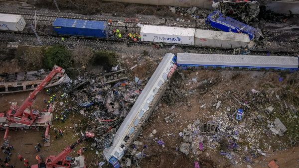 Greece: Two trains collide head-on.