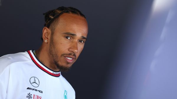 Mercedes' British driver Lewis Hamilton arrives speaks to media ahead of the 2023 Formula One Australian Grand Prix at the Albert Park Circuit in Melbourne on March 30, 2023. (Photo by Martin KEEP / AFP)