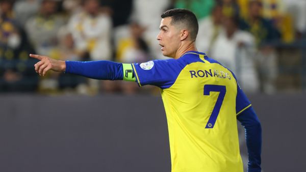 Nassr's Portuguese forward Cristiano Ronaldo gestures during the Saudi Pro League football match between Abha and al-Nassr at Mrsool Park Stadium in Riyadh on March 18, 2023. (Photo by Fayez NURELDINE / AFP)