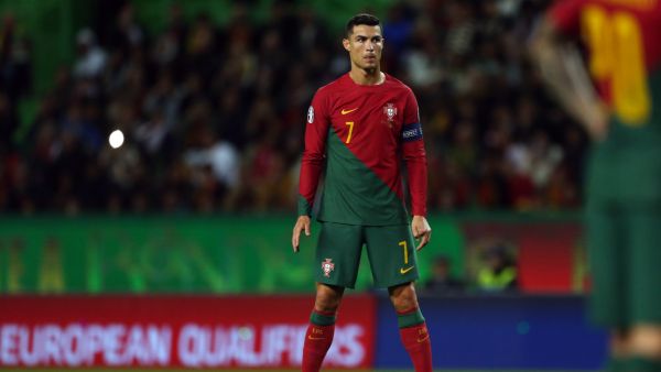 Portugal's forward Cristiano Ronaldo stands on the pitch during the UEFA Euro 2024 qualification match between Portugal and Liechtenstein at the Jose Alvalade stadium in Lisbon on March 23, 2023. (Photo by CARLOS COSTA / AFP)