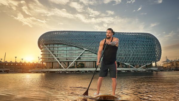 A new CIO is in town: Hollywood sensation Jason Momoa paddles his way to Yas Island Abu Dhabi as the new Chief Island Officer