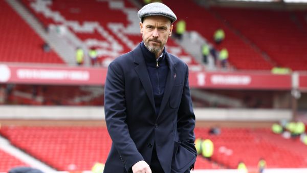 Manchester United's Dutch manager Erik ten Hag arrives ahead of the English Premier League football match between Nottingham Forest and Manchester United at The City Ground in Nottingham, central England, on April 16, 2023. (Photo by DARREN STAPLES / AFP) 