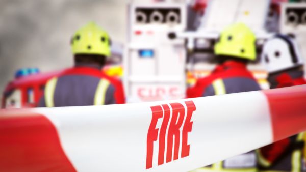 Firefighters at the scene of the fire at at recycling plant in Richmond, Indiana.