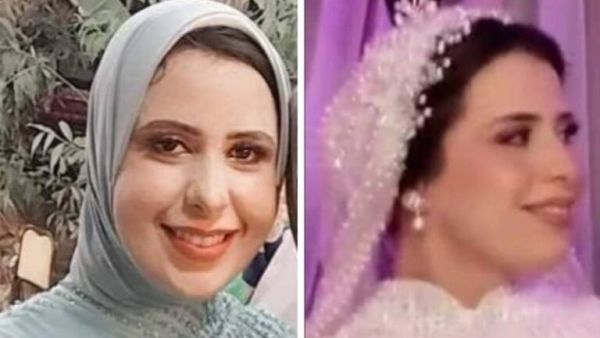  العروس آية الشبيني، في العشرينيات من عمرها، وتعمل معلمة