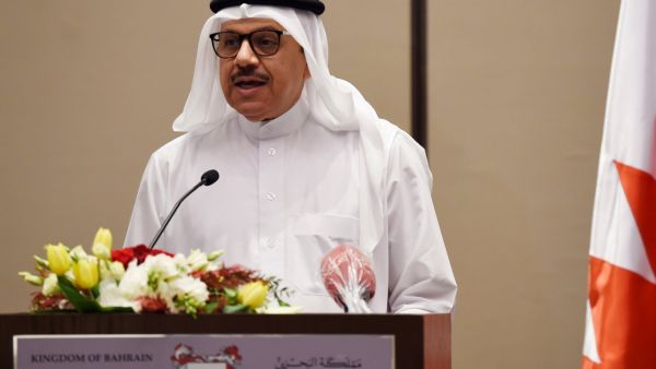 Bahrain Foreign Minister Abdullatif bin Rashid Al-Zayani speaks during a press conference with the US Special Representative for Iran and Senior Adviser to the US Secretary of State, in the Bahraini capital Manama on June 29, 2020. / AFP / Mazen Mahdi diplomatic ties