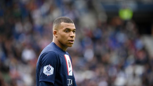Paris Saint-Germain's French forward Kylian Mbappe looks on during the French L1 football match between Paris Saint-Germain (PSG) and FC Lorient at The Parc des Princes Stadium in Paris on April 30, 2023. (Photo by FRANCK FIFE / AFP)